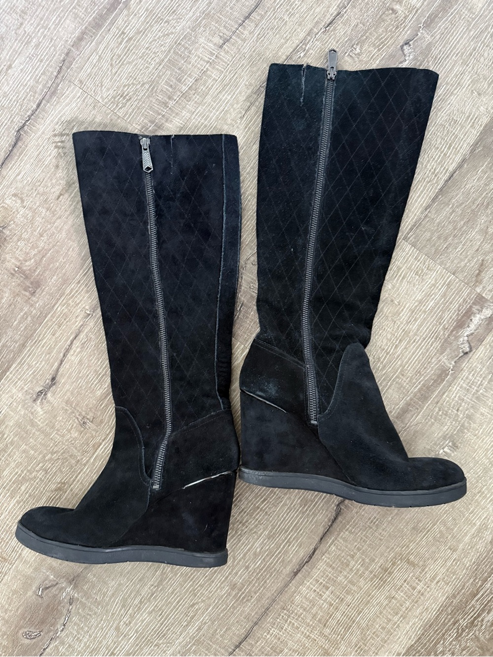 Donald J Pliner Gadi Black Suede Knee High Wedge Boots Size 8.5